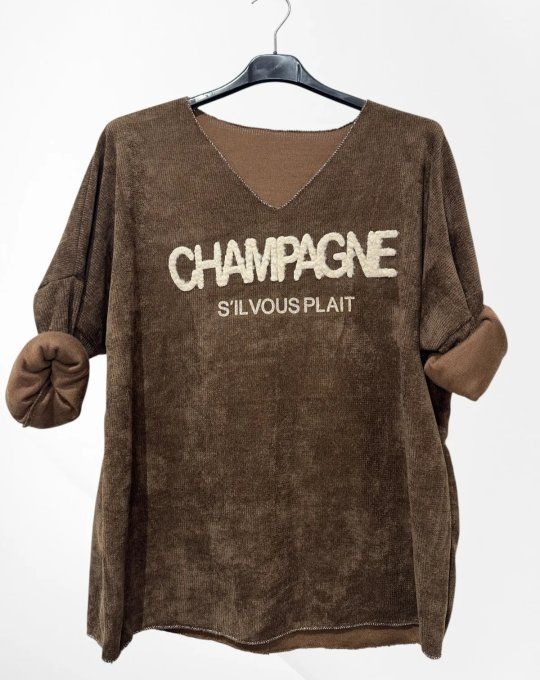 Sweat Velours "Champagne S'il Vous Plaît"