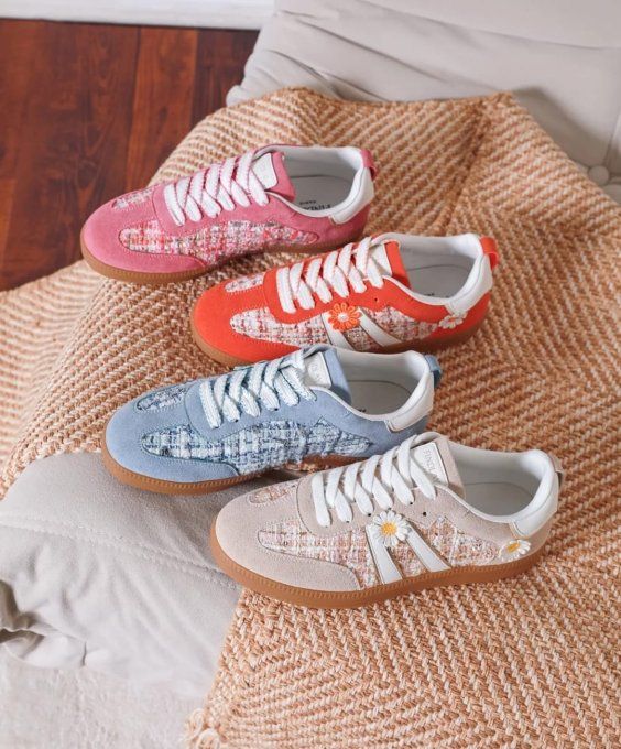 Baskets en Suède - Tweed Bleu Ciel