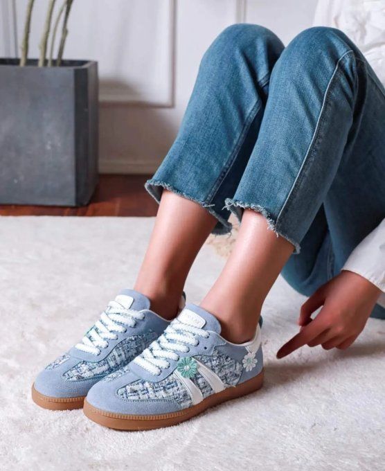 Baskets en Suède - Tweed Bleu Ciel