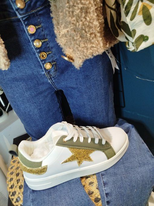 Baskets Sportives & Tendances - Beige, Vert Kaki & Léopard