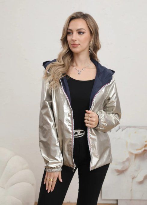 Veste Coupe-Vent Réversible "Éclat Doré" ☔️✨ Bleu Marine / Doré