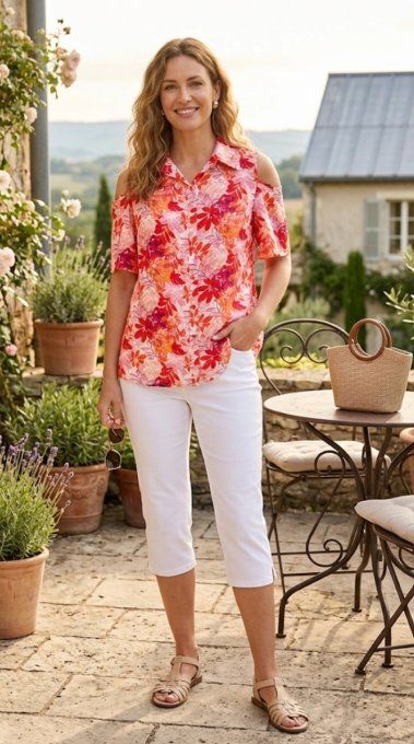 Blouse Fluide à Épaules Dénudées Imprimé Floral "Bahia"