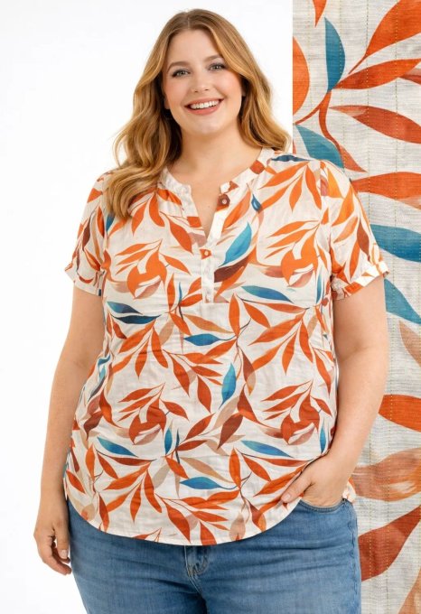 Blouse Fluide à Imprimé Feuillage