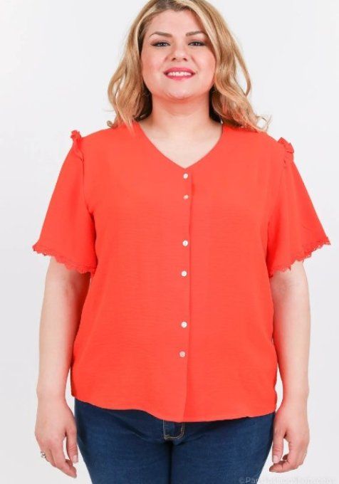 Blouse Fluide "Douceur Corail"  Manches Volantées - Boutonnée
