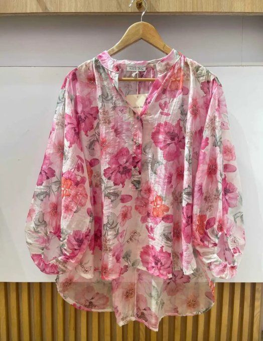 Blouse Fluide "Fleurs Rosées"