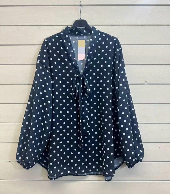 ​Blouse Romantique à Pois et Col Noué