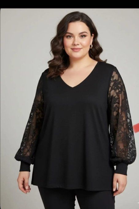 Blouse Noire Manches Dentelle – L'Élégance Romantique