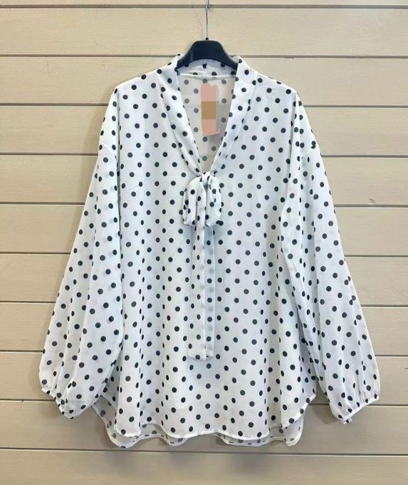 ​Blouse Romantique à Pois et Col Noué