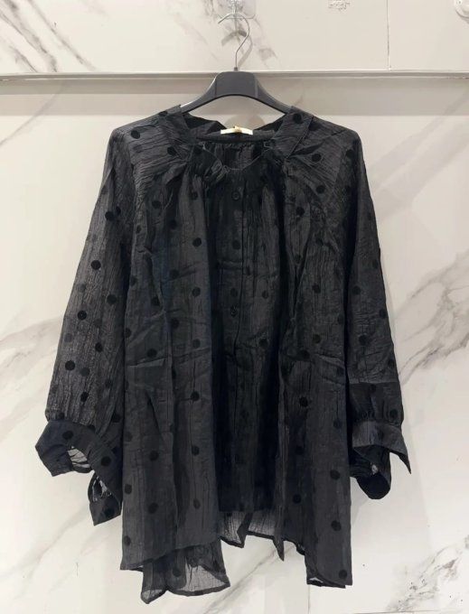 Blouse Noire Oversize "Pois Velours"