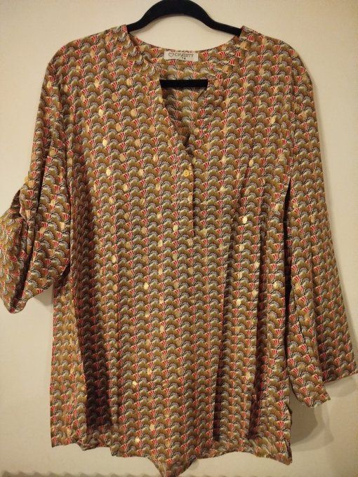 Tunique Fluide Motif Éventail et Détails Dorés