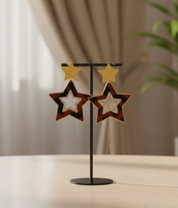 Boucles d'Oreilles Etoiiles – Motif Léopard - En Acier Inoxydable