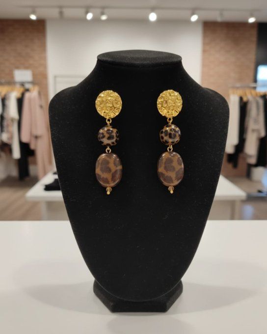 ​Boucles d'Oreilles Pendantes Léopard & Or