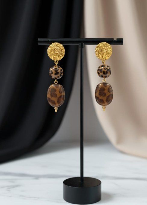 ​Boucles d'Oreilles Pendantes Léopard & Or
