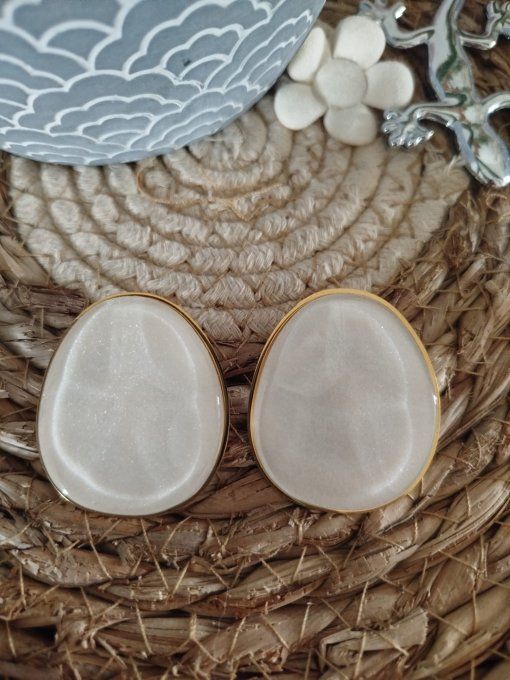 ​Boucles d'oreilles ovales nacrées en acier inoxydable
