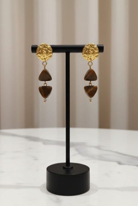 Clou Doré & Perles marbrées Marron 