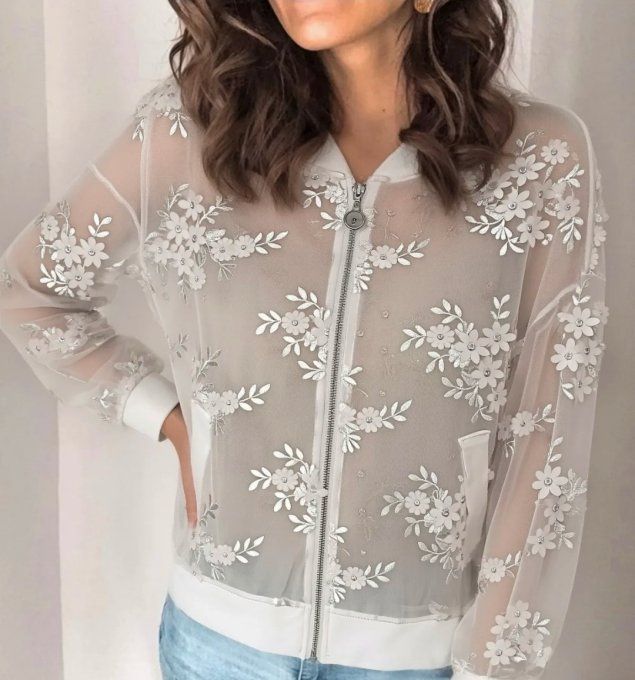Bomber en Tulle Transparent & Broderies Florales ✨