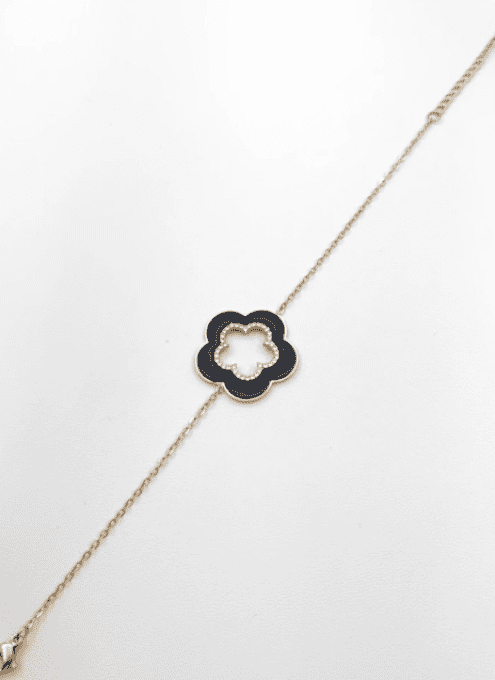 Bracelet Chaîne Fleur Noire et Or – Acier Inoxydable