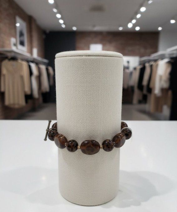 ​Bracelet Perles Marron & Fermoir T-Bar