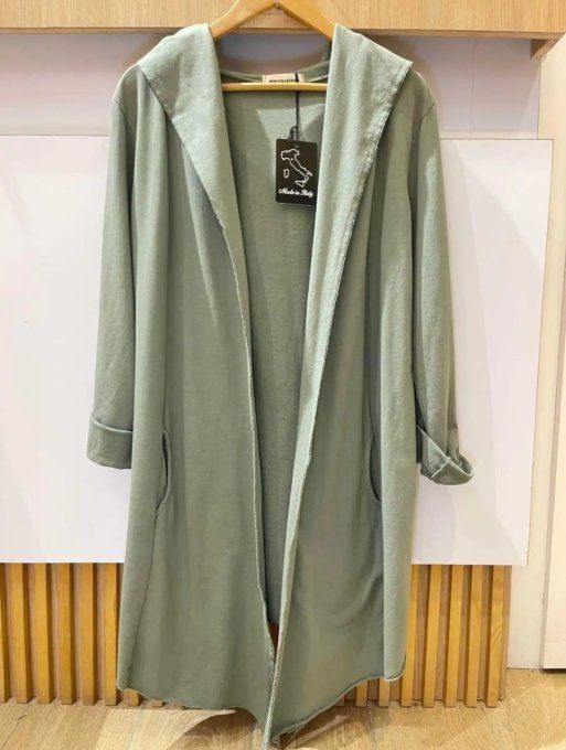 Cardigan Long Capuche "Wild Wind" Vert Kaki