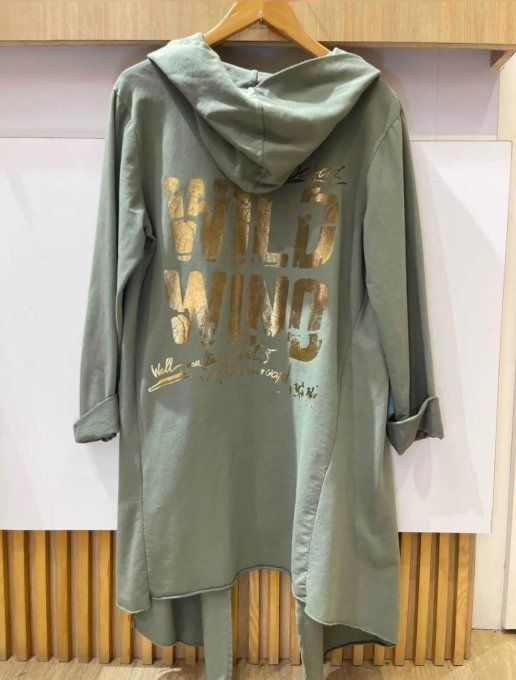 Cardigan Long Capuche "Wild Wind" Vert Kaki