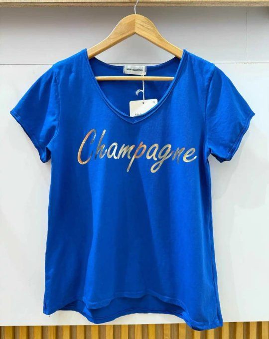 T-shirt Col V "Champagne" Imprimé Doré