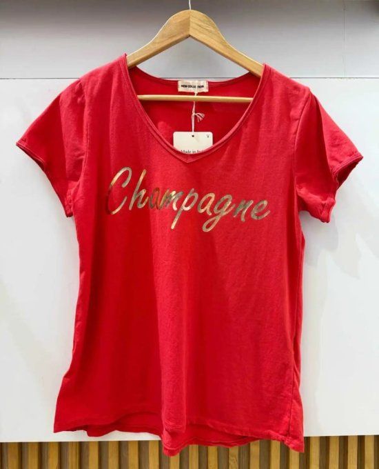T-shirt Col V "Champagne" Imprimé Doré