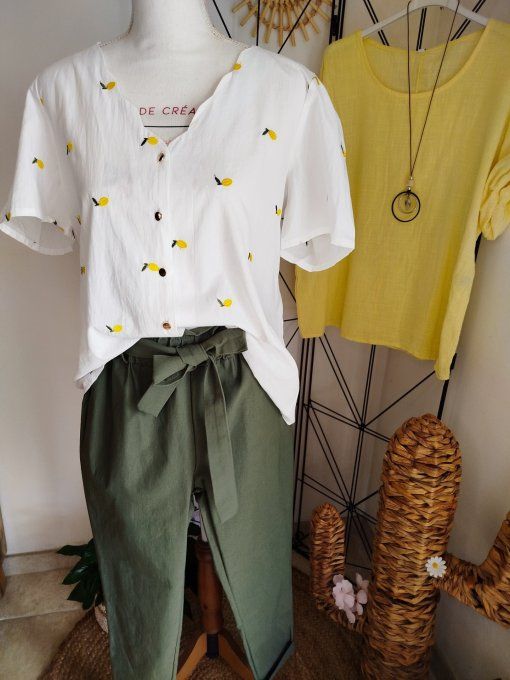 Chemise Blanche à Citrons Brodés