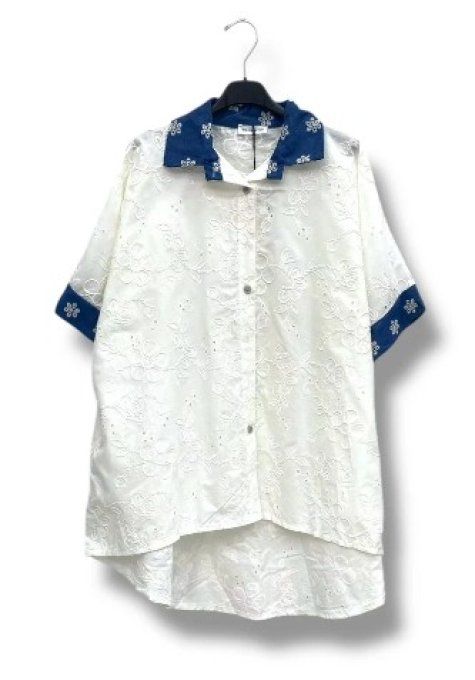 Chemise Blanche Broderie Anglaise & Détails Marine ??