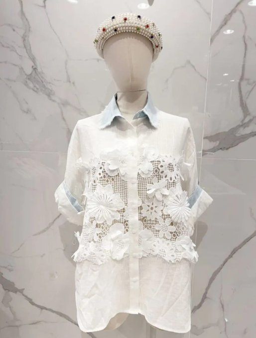 Chemise Blanche Oversize - Dentelle et Denim