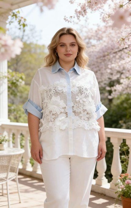 Chemise Blanche Oversize - Dentelle et Denim
