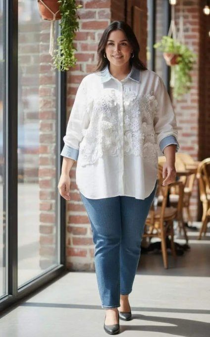Chemise Blanche Oversize - Dentelle et Denim