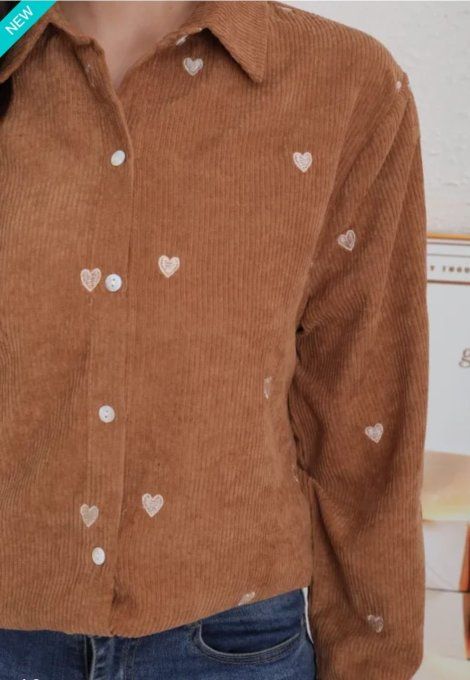 Chemise Velours Coeurs Brodés
