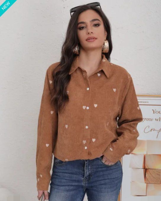 Chemise Velours Coeurs Brodés