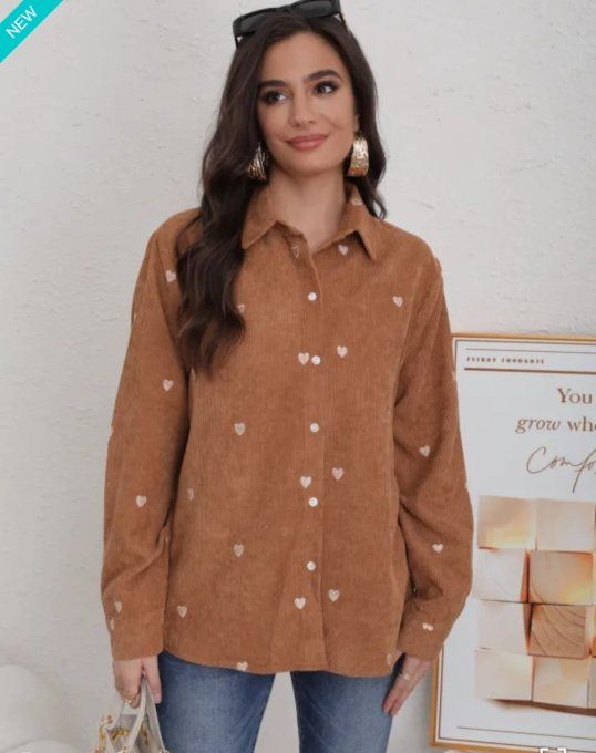 Chemise Velours Coeurs Brodés