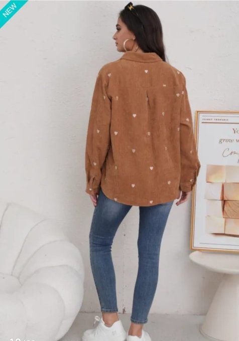 Chemise Velours Coeurs Brodés