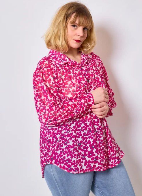 Chemise "Éclat Fleuri" Fuchsia & Blanc à Motifs ✨