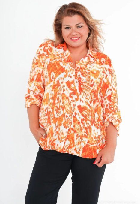 Chemise "Énergie Flamboyante" Orange & Blanc à Motifs Abstraits ✨