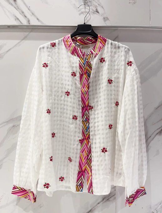 Chemisier Bohème Blanc aux Broderies Fleuries