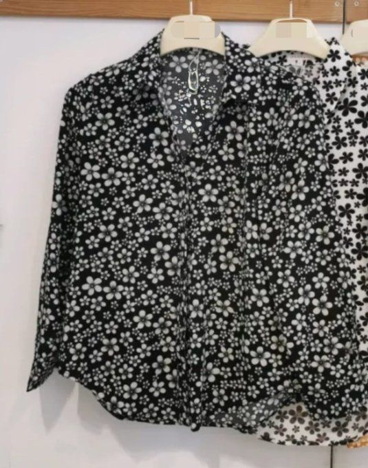 Chemise Fluide - Petites Fleurs Noir et Blanc