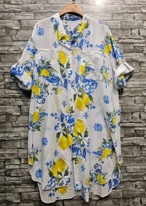 Chemise Longue Imprimé Citron