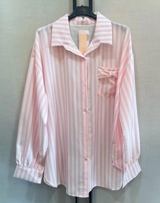 Chemise Rayée Rose "Candy" - Détail Noeud