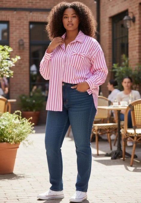 Chemise Rayée Rose "Candy" - Détail Noeud