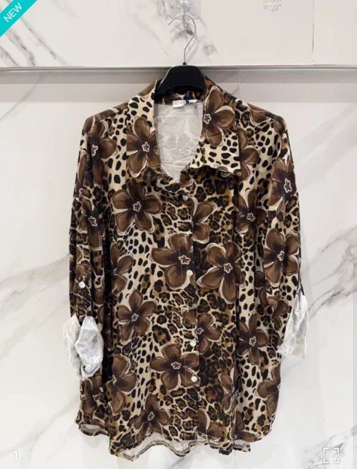 Chemise fluide imprimé fleuri & léopard 