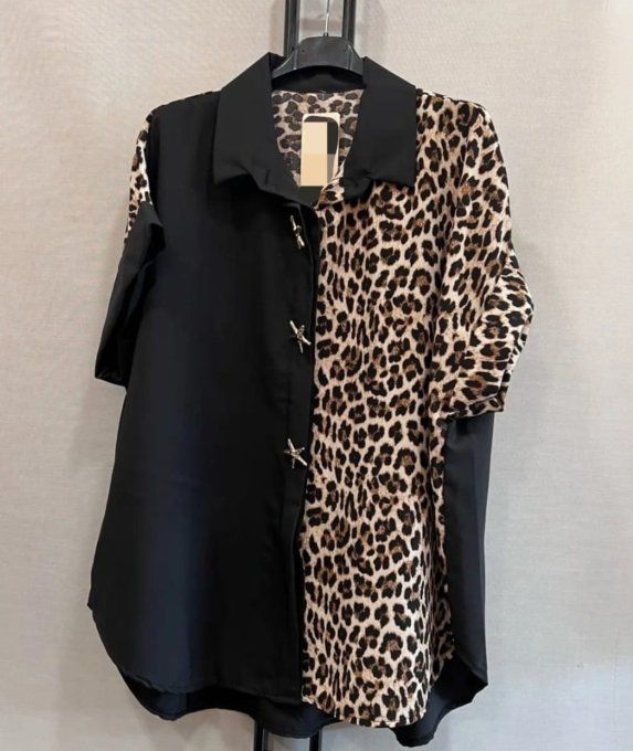 Chemise Bicolore Imprimé Léopard & Noir⭐
