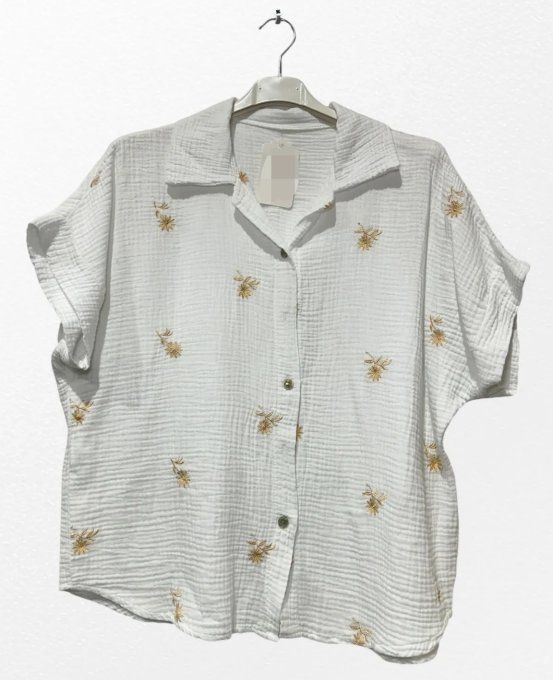 Chemisier en Gaze de Coton & Broderies Florales