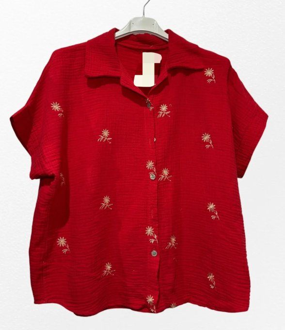 Chemisier en Gaze de Coton & Broderies Florales