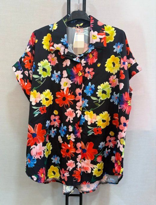 Chemisier Tropical Vibrant à Fond Noir