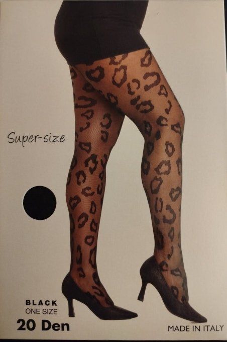 ​Collants Fantaisie Léopard Noirs  20 Denier & Super-Size