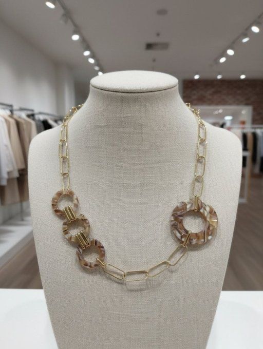 ​Collier Maillons Dorés & Anneaux Marbrés