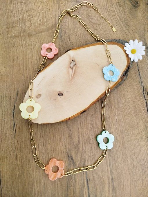Collier Chaîne Fleurs Pastel